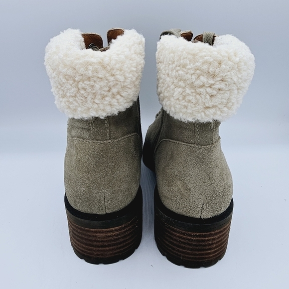 Lucky Brand Jacenia Olive Green Faux Shearling Leather Suede Booties size 8 - Picture 8 of 12